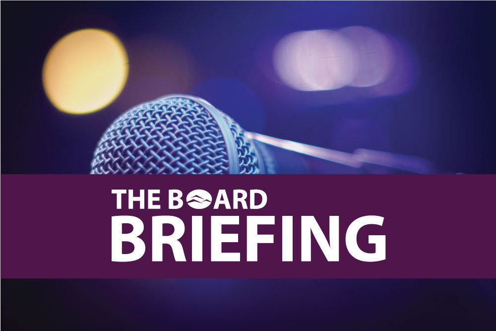 This is a graphic of a microphone that says The Board Briefing.