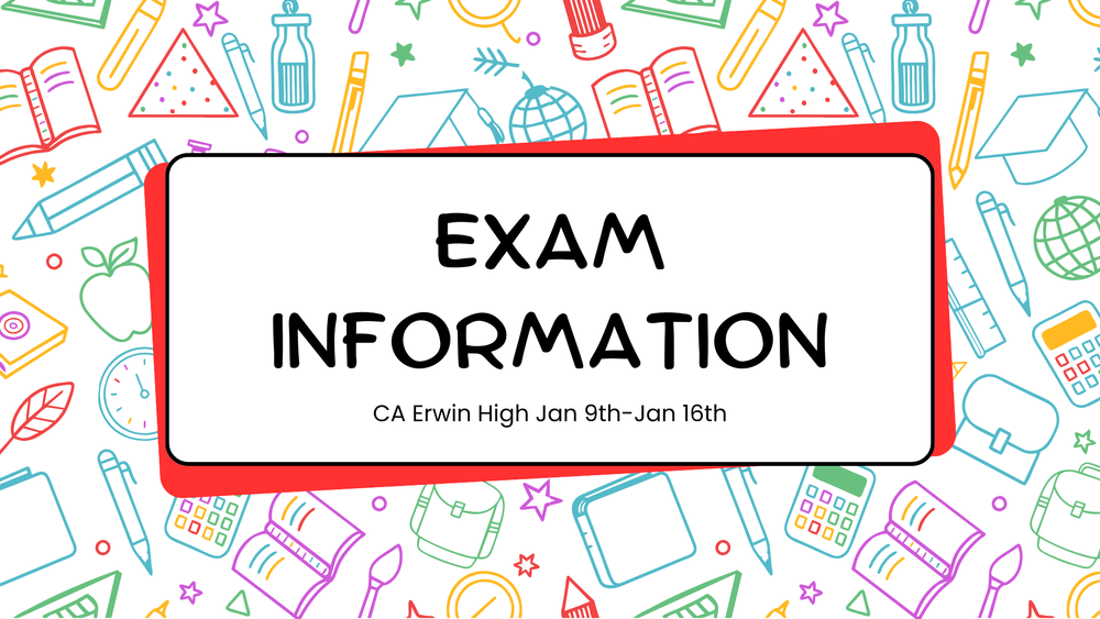 Text says Exam Information with school supplies in the background