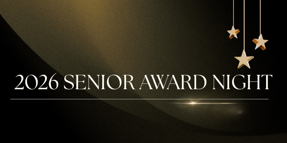 Text reads: 2026 Senior Award Night, with 3 hanging stars as a graphic
