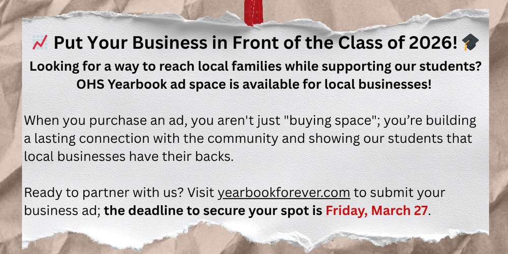 Text that announces business ad space for the 2026 yearbook.