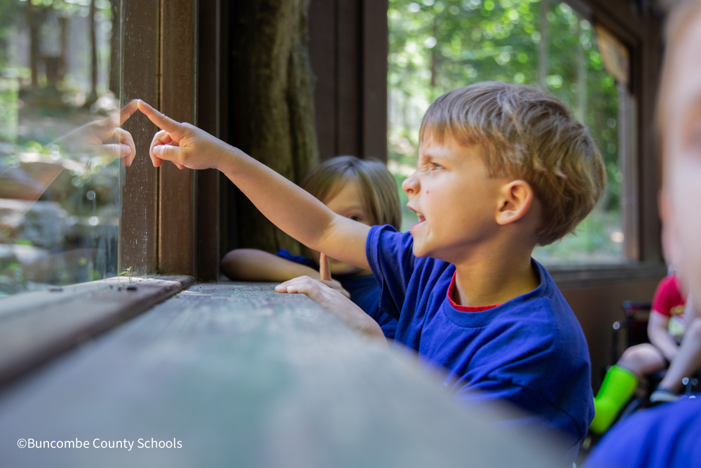student points at animal at WNC nature center