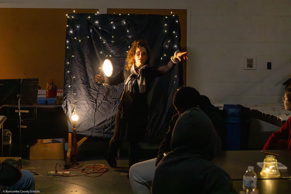 Ms. Pedersen demonstrates the stark lighting of the chiaroscuro style.