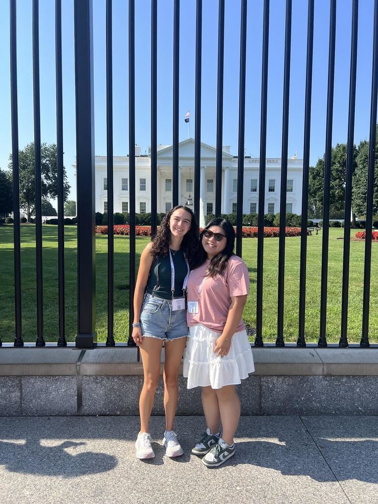 Senior Jordan Robertson with a friend in front of the White House. 