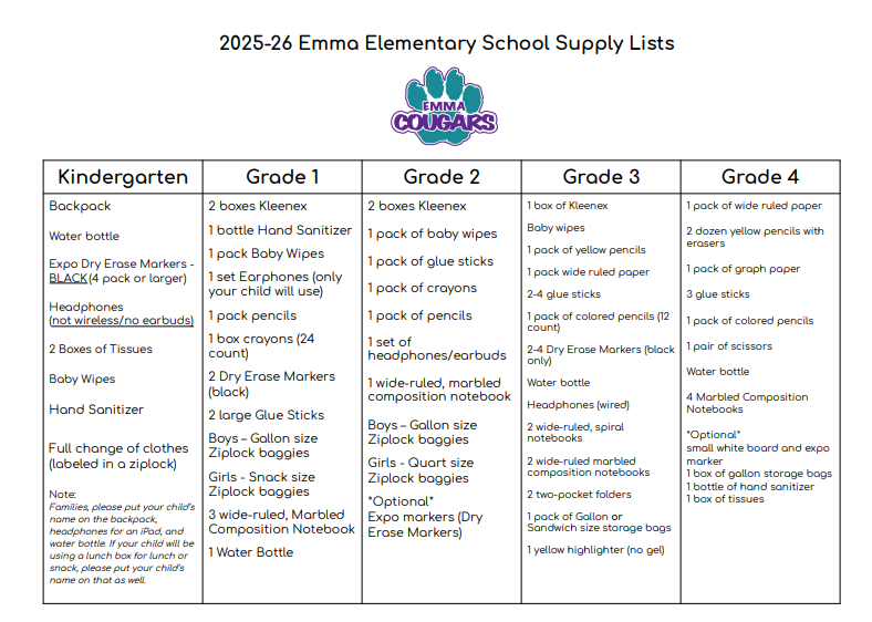 2025 Supply List (English)