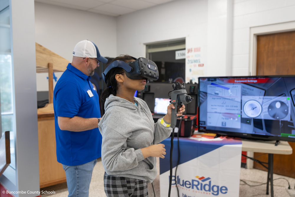 Student using a VR headset.