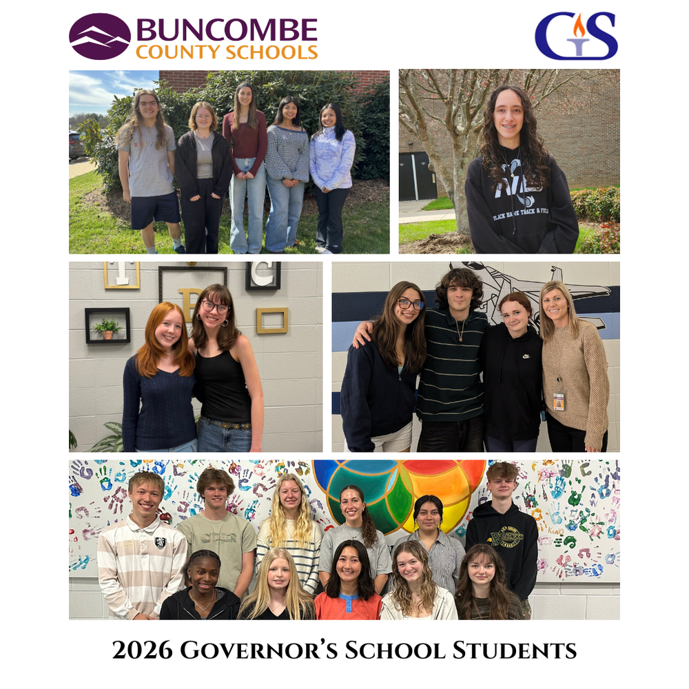 Image that has BCS Logo, Governor's School Logo, 5 photos of students and it reads 2026 Governor's School Students