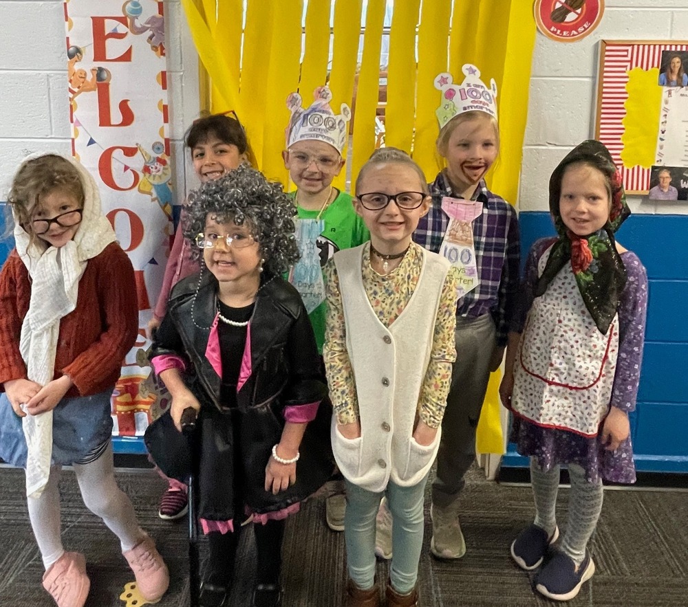 Kindergarten students dressed up for the 100 day of school celebration