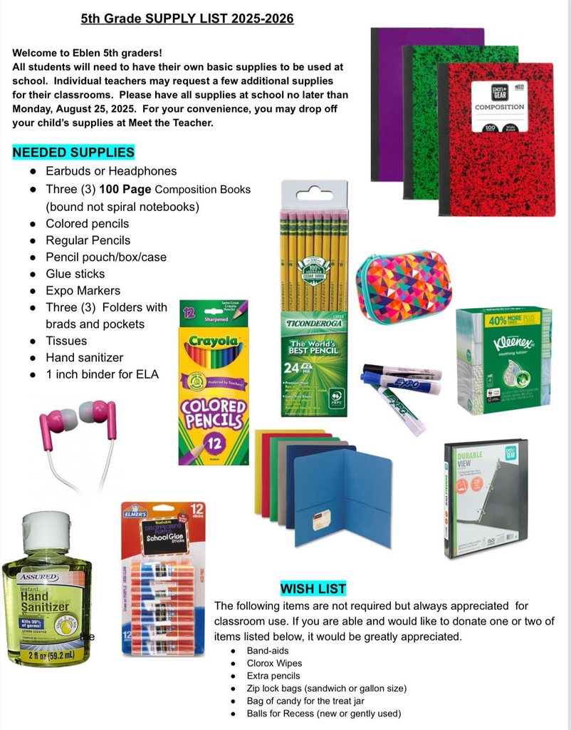 5th Supply List