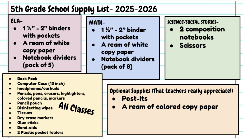 5th Grade List