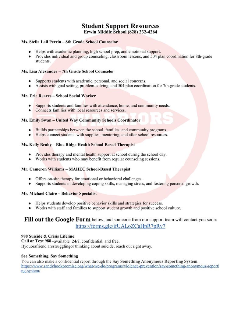 Student Support Resources