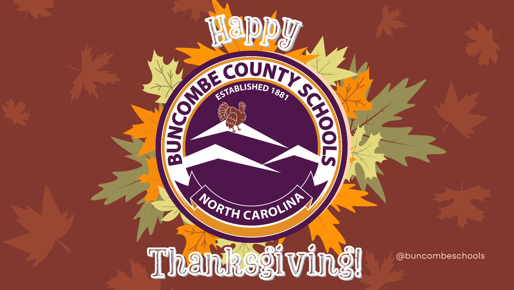 A graphic with fall leaves and the BCS logo with the text "Happy Thanksgiving!"