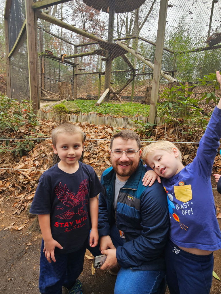 Mr. H with two kindergarten students.