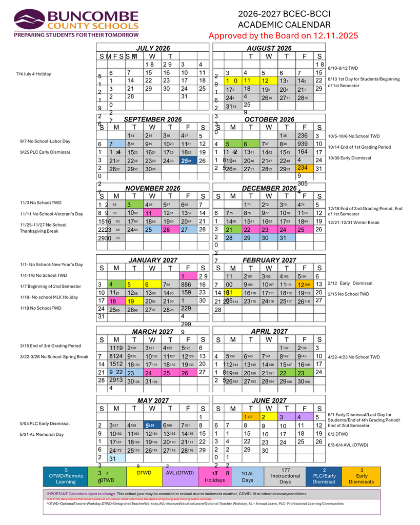 BCEC/BCCI School Calendar