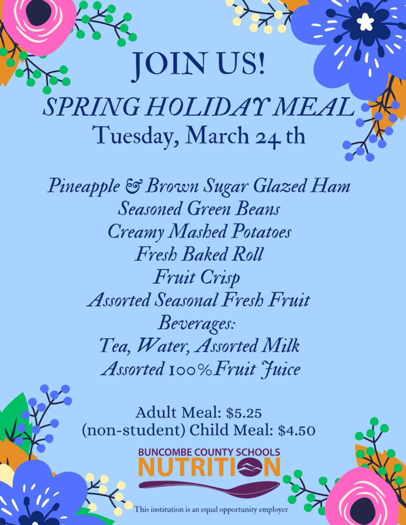 flyer for holiday meal listing the menu options