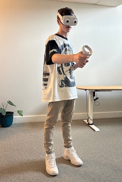 student wearing a VR headset 