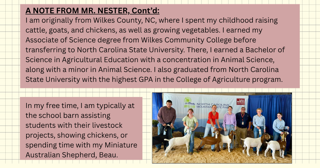 OHS educator spotlight: Mr. Nester, includes a teacher photo and info about what he teaches