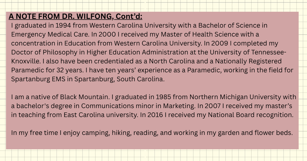 OHS educator spotlight: Dr. Wilfong, info about what she teaches