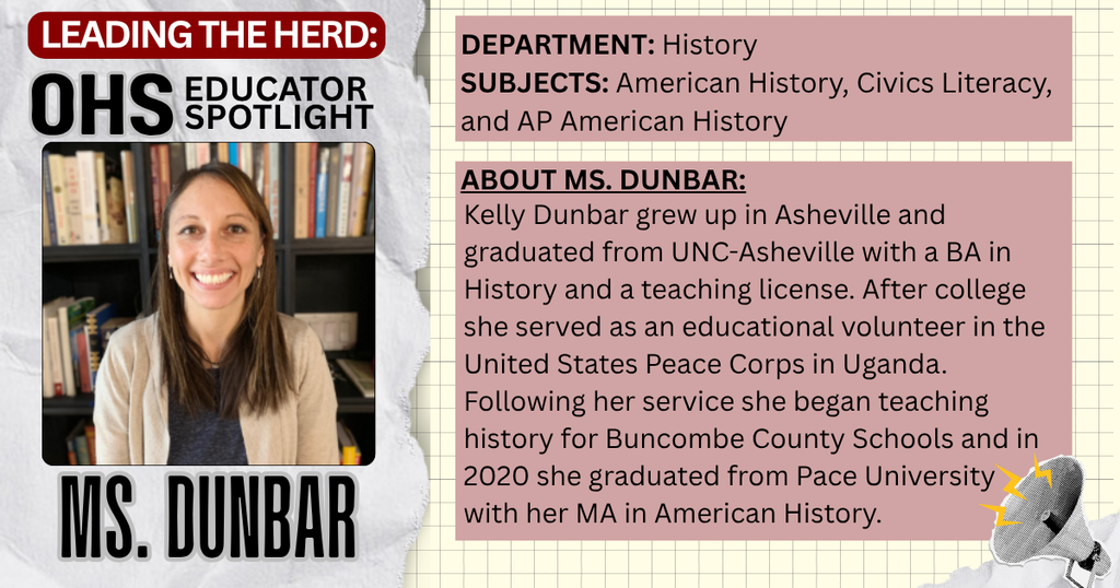 photo and bio info of Ms. Dunbar, OHS history teacher