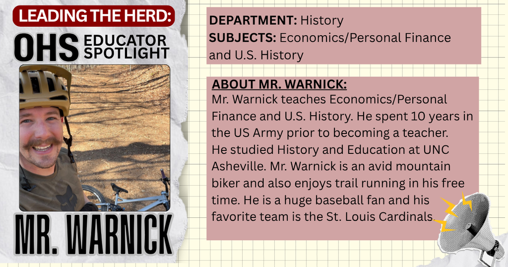 Photo and bio of Mr. Warnick, OHS history teacher