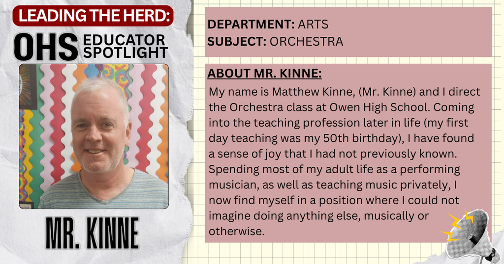 photo and bio info about Mr. Kinne, OHS orchestra teacher