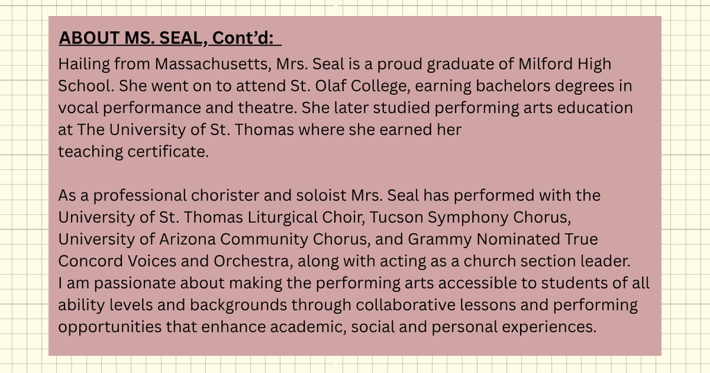 more bio info about Ms. Seal, OHS chorus teacher
