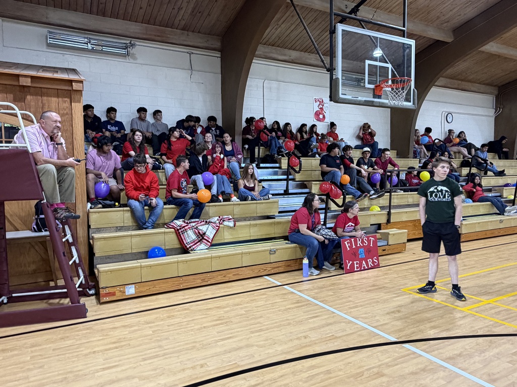 students sitting in gym bleachers