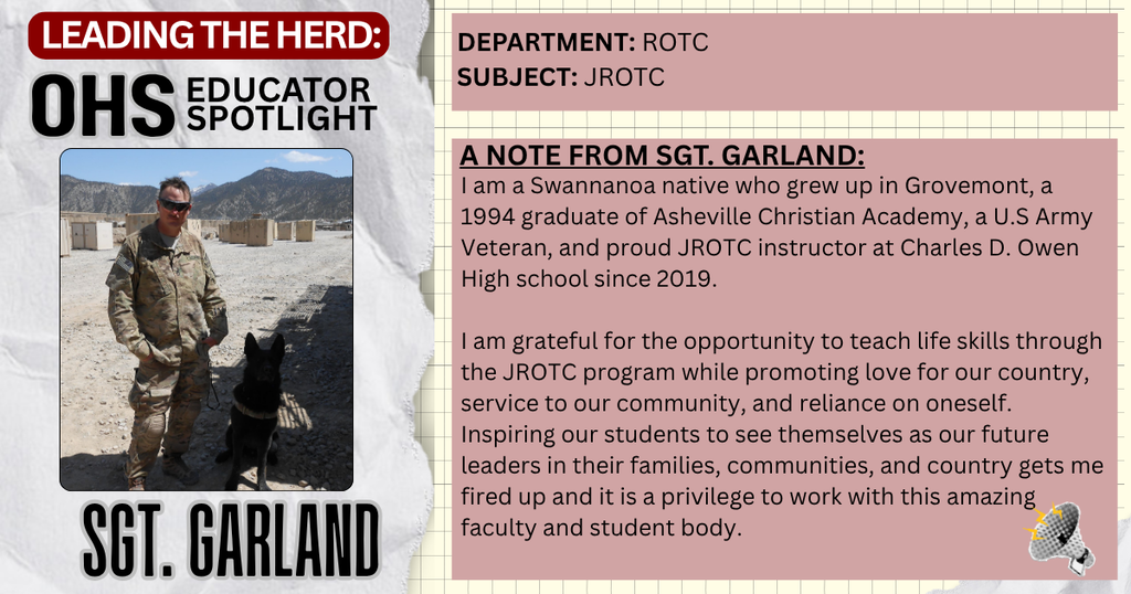 Leading the Herd Staff Spotlight: Photo and Bio info about Sgt. Garland, OHS JROTC instructor
