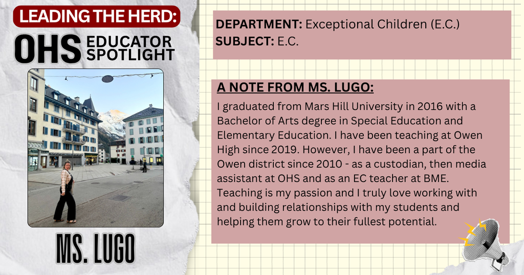 Leading the Herd Staff Spotlight: Photo and Bio info about Ms. Lugo, OHS EC teacher