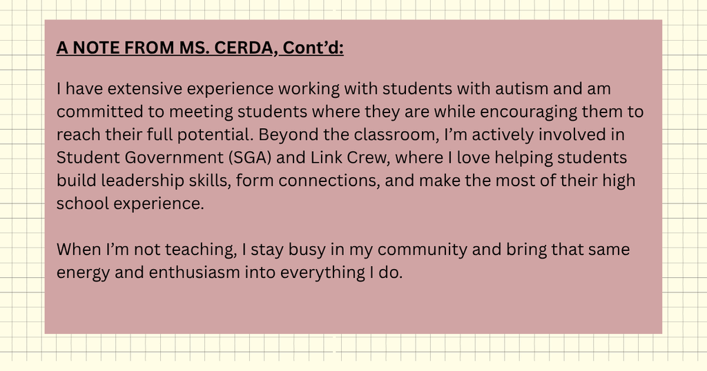 Leading the Herd Staff Spotlight: Photo and Bio info about Ms. Cerda, EC and English teacher