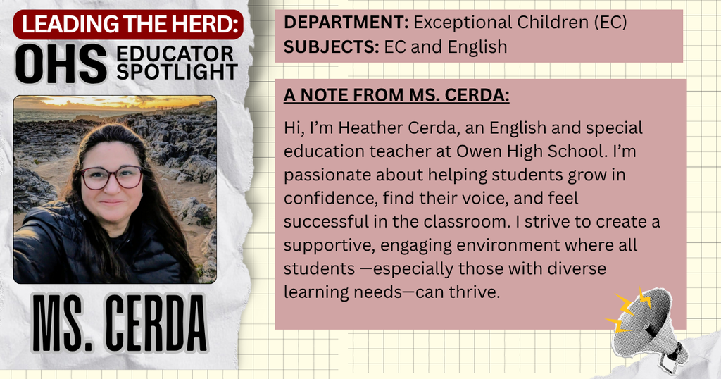 Leading the Herd Staff Spotlight: Photo and Bio info about Ms. Cerda, EC and English teacher