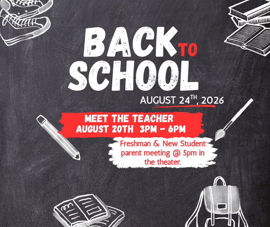 A picture on a blackboard image advertising our Meet the Teacher on August 20th from 3 to 6pm. 