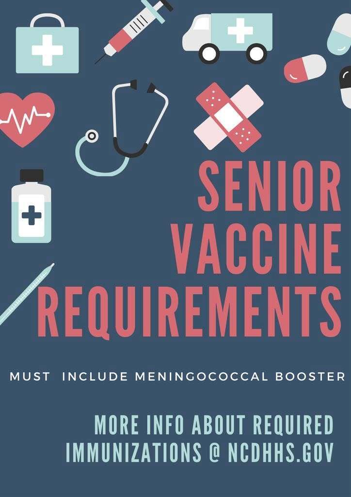 A flyer that states "Senior Vaccine Requirements" and more information on NCDHHS.gov