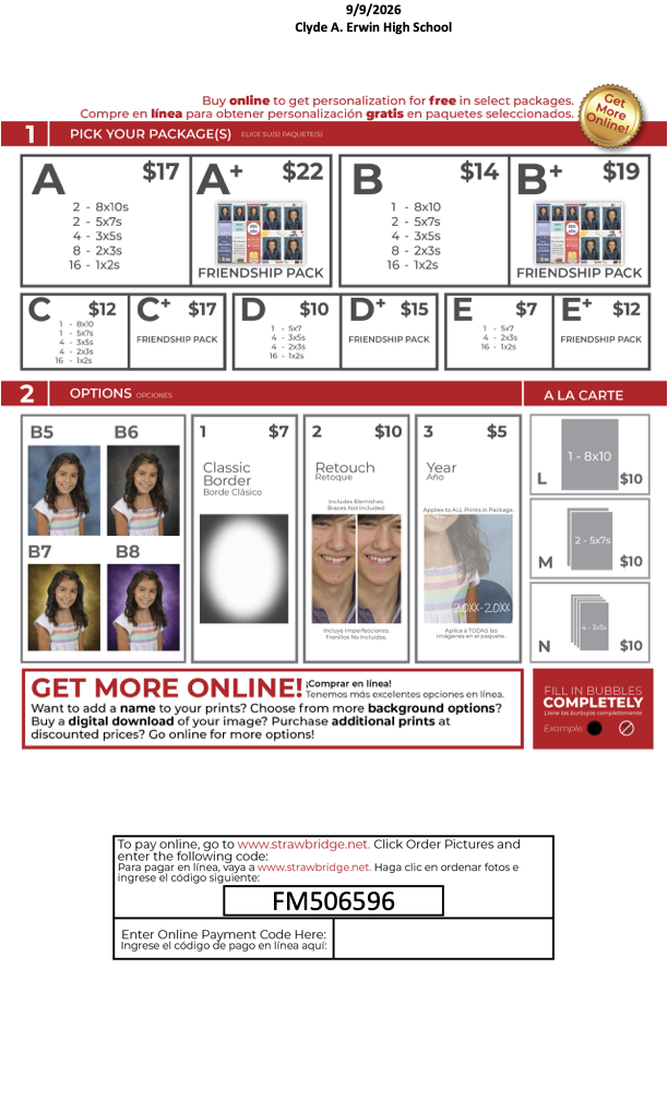 A list of picture package options