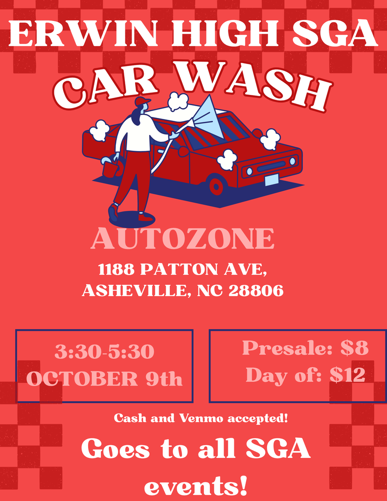 A poster that is advertising the SGA Carwash on October 9 from 3:30 to 5:30 at Autozone on Patton Avenue. 