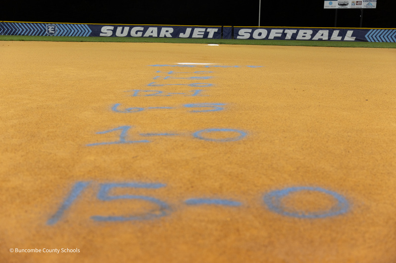 Close up of scores spray painted on the field