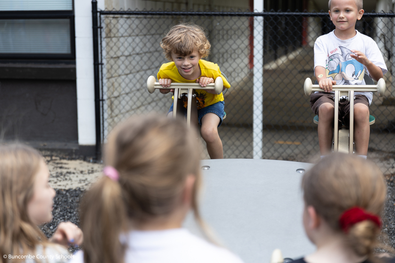 Students on the seesaw. 