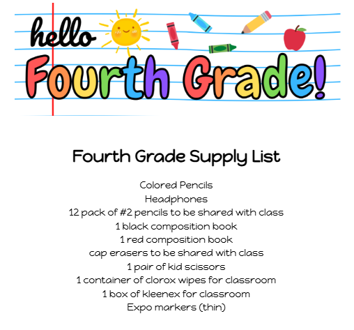 4th grade list