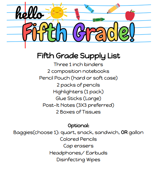5th grade list