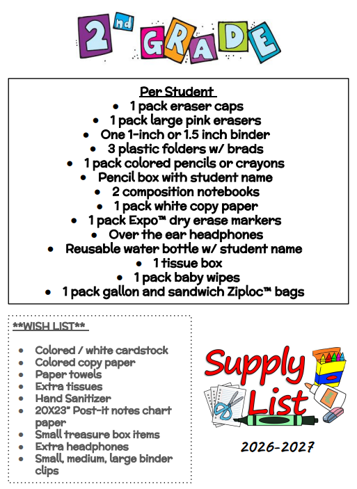 2nd grade list