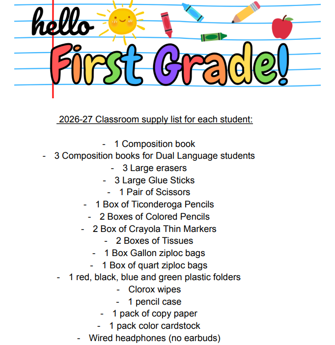 1st grade list