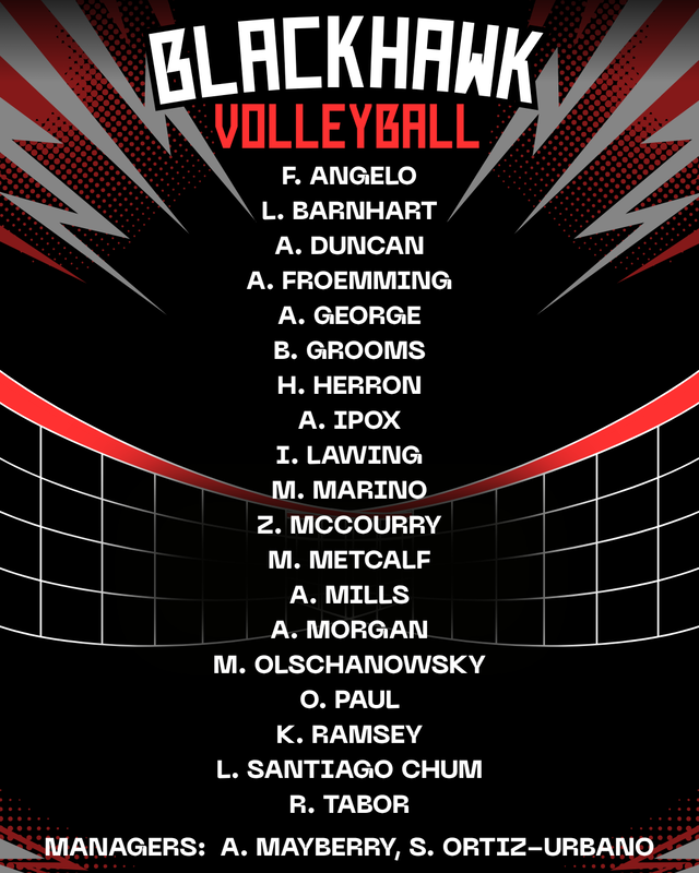 an image of the 2026 Blackhawk Volleyball roster