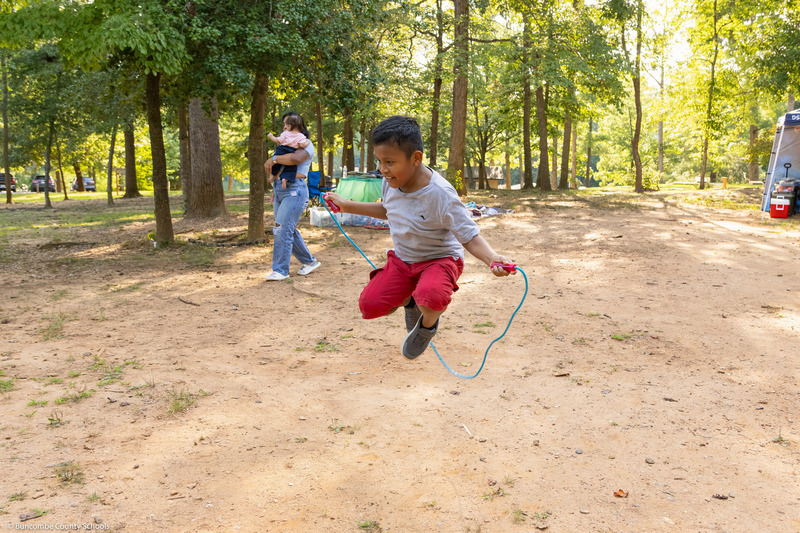 A boy jumps with a jumprope.