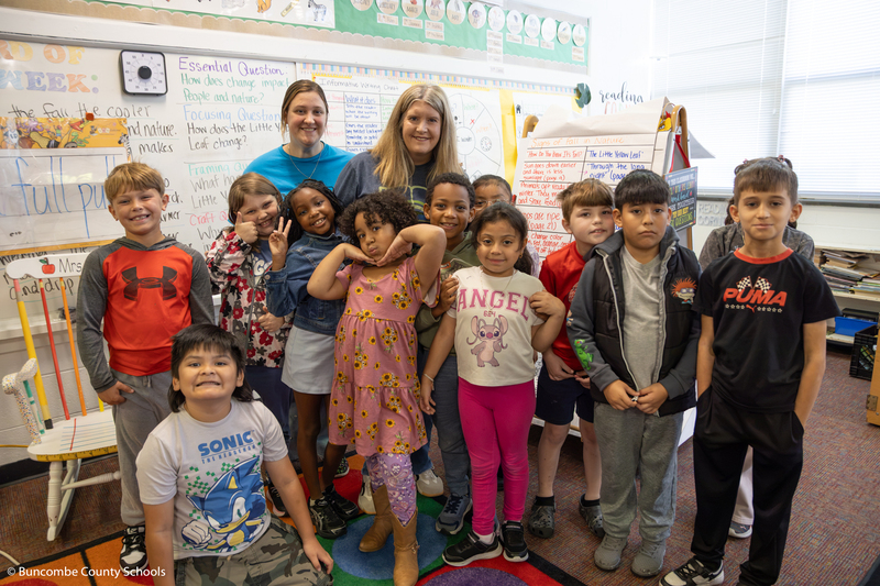 Ms. Wheeler with the second grade class of Woodfin Elementary.