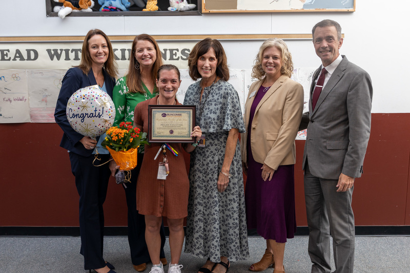 Ms. Van Etten poses with Dr. Johnson, Ms. Jones, Ms. O'Connell, Dr. Reed, and Dr. Jackson