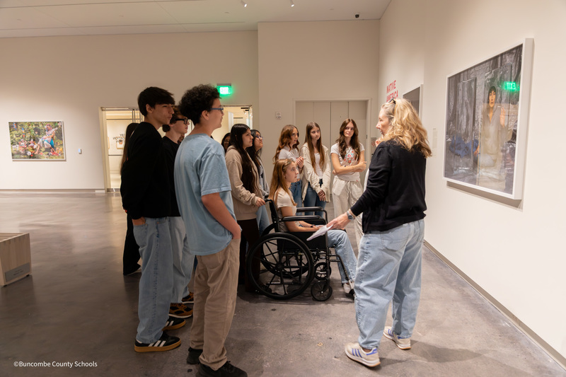 students admiring art