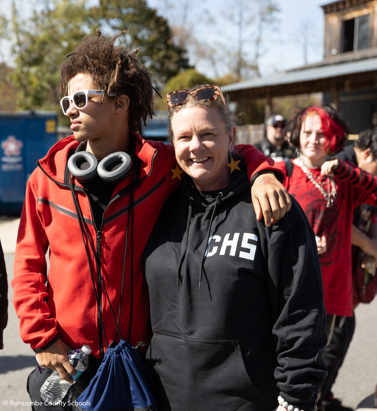 Principal Cathy Haughney with a student.