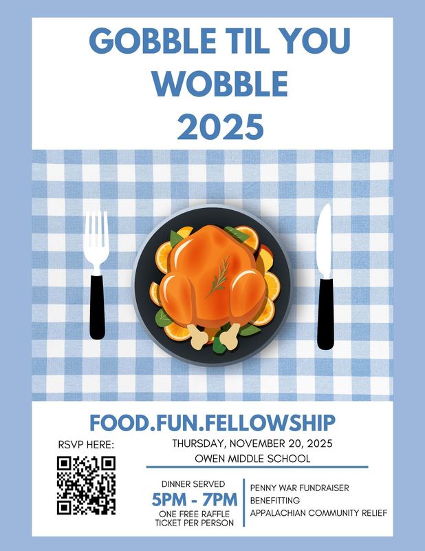 Gobble til you wobble flyer with picture a table and place setting