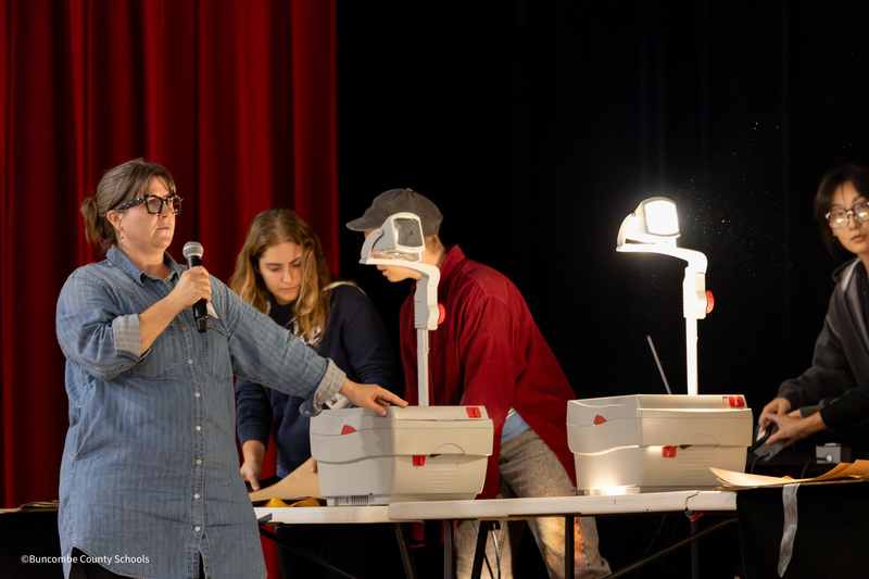 instructor showing how shadow puppets work