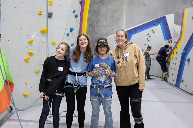 students in climbing gear