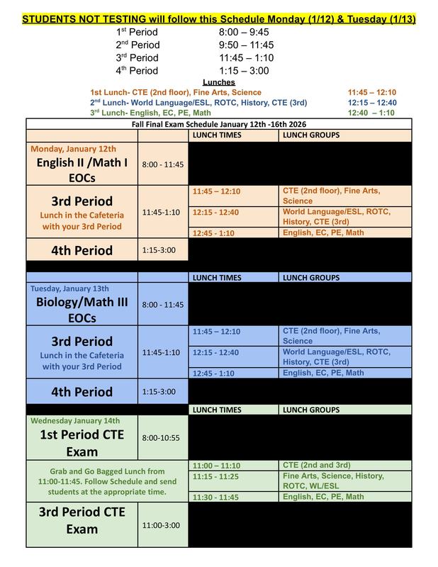 Chart explaining the fall 2025 exam schedule. 